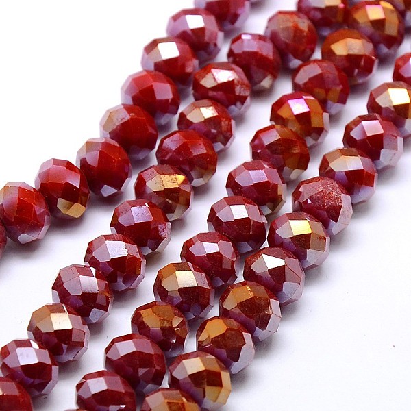 

PandaHall Electroplate Opaque Solid Color Crystal Glass Rondelle Beads Strands, Faceted, AB Color Plated, Dark Red, 10x7mm, Hole: 1mm, about...