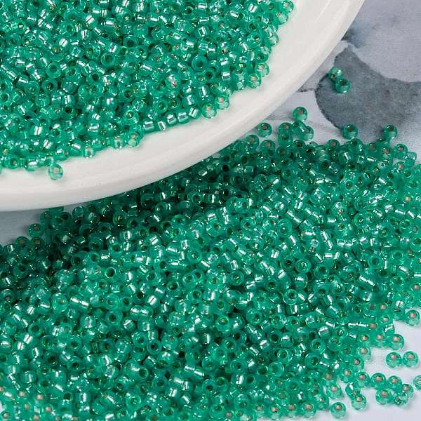 

PandaHall MIYUKI Round Rocailles Beads, Japanese Seed Beads, 15/0, (RR572) Dyed Aqua Green Silverlined Alabaster, 1.5mm, Hole: 0.7mm, about..., Cyan