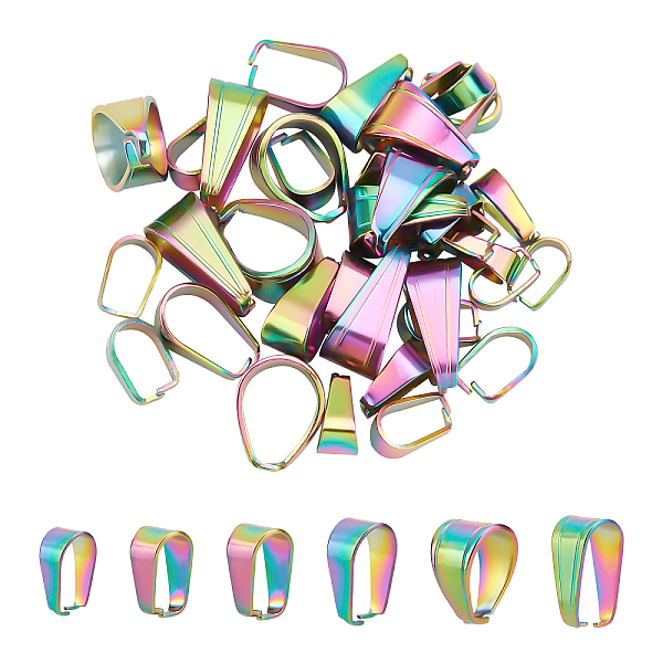 PandaHall UNICRAFTALE 48pcs 6 Sizes Multi-color Pendant Bails Snap On Bails Stainless Steel Bails Pinch Bails Clasp Pendant Connector...