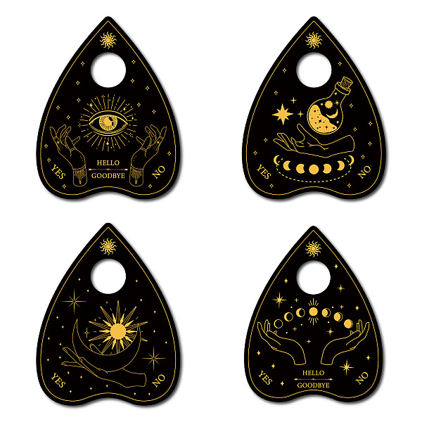 

PandaHall CREATCABIN 4Pcs Planchette Spirit Board Wooden Crystal Holder Mini Crystal Sphere Display Stand Witch Stuff Moon Wiccan Decor..., Black