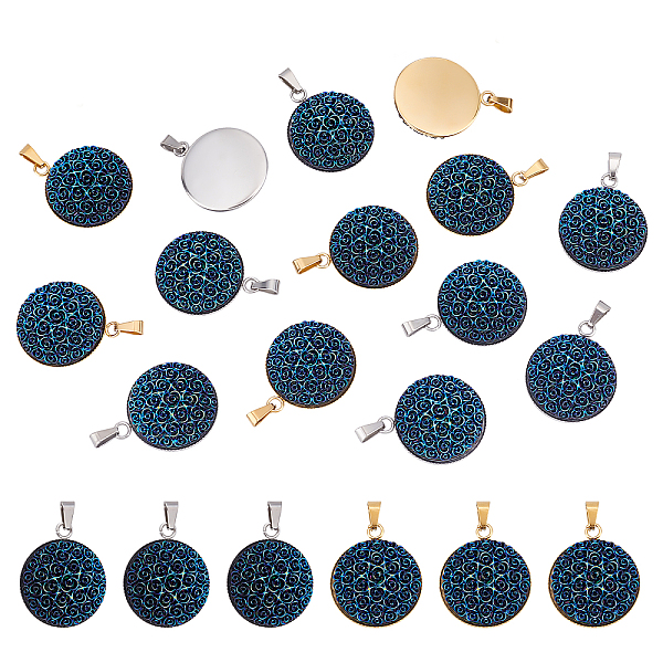 

PandaHall Unicraftale 20Pcs 2 Colors 304 Stainless Steel Pendants, Large Hole Pendants, with Resin, Flat Round with Flower, Prussian Blue...