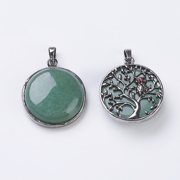 

PandaHall Natural Green Aventurine Pendants, Flat Round, Antique Silver, 31.5x27x9mm, Hole: 5x8mm Green Aventurine Flat Round
