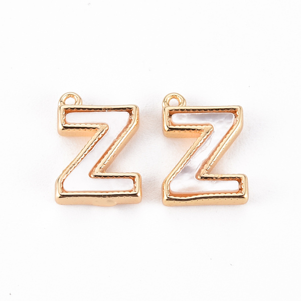 

PandaHall Brass Charms, with Shell, Real 18K Gold Plated, Nickel Free, Letter.Z, 11x8x2mm, Hole: 0.8mm White Shell Letter Z