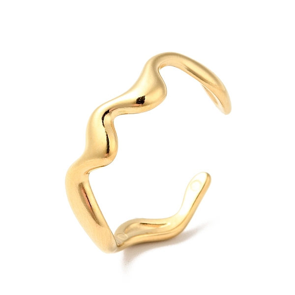 

PandaHall Ion Plating(IP) 304 Stainless Steel Wave Open Cuff Ring for Men Women, Golden, US Size 9 1/2(19.3mm) 304 Stainless Steel