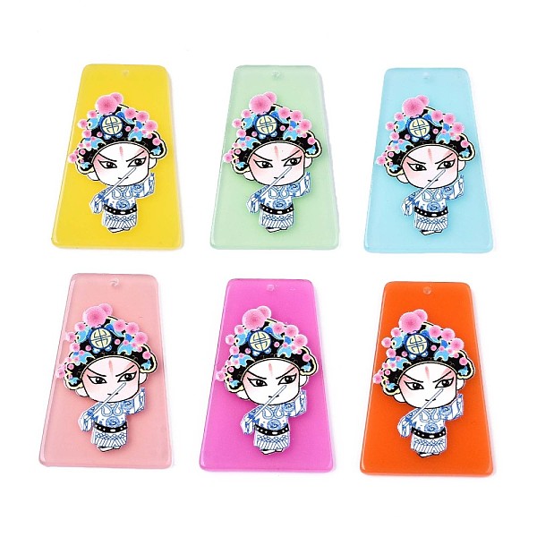 

PandaHall Translucent Cellulose Acetate(Resin) Pendants, 3D Printed, Trapezoid with Beijing Opera Actor, Mixed Color, 42x27x2.5mm, Hole..., Multicolor