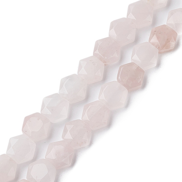

PandaHall Natural Rose Quartz Beads Strands, Faceted Hexagonal Cut, Hexagon, 8~8.5x9~9.5x4~4.5mm, Hole: 1mm, about 25pcs/strand, 8.11''...