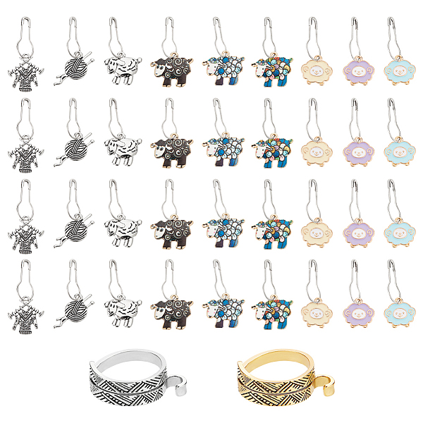 

PandaHall Sheep Theme DIY Knitting Tool Sets, including Alloy Wrapped Cuff Ring, Alloy Enamel Pendant Stitch Markers, with Iron Brooch..., Multicolor
