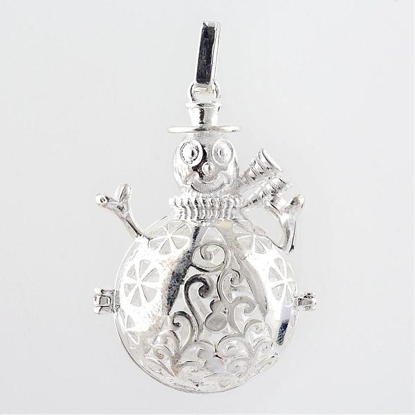 

PandaHall Rack Plating Brass Cage Pendants, For Chime Ball Pendant Necklaces Making, Hollow Christmas Snowman, Silver Color Plated...