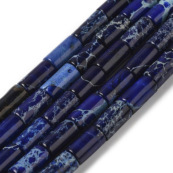 

PandaHall Natural Imperial Jasper Beads Strands, Dyed, Column, Prussian Blue, 8x4.5mm, Hole: 1.2mm, about 50pcs/strand, 15.75''(40cm)...