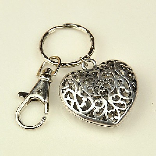 

PandaHall Valentines Day Gifts Tibetan Style Heart Keychain, with Iron Key Clasp Findings and Alloy Swivel Clasps, Antique Silver, 95mm...