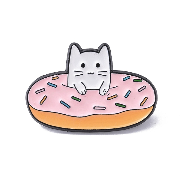

PandaHall Black Alloy Brooches, Enamel Pins, Cat with Food, Donut, 21x31x1.4mm Alloy+Enamel Donut