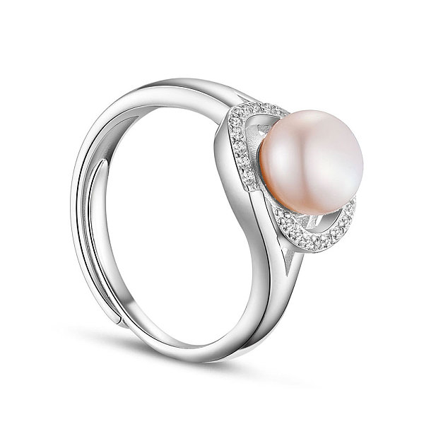 

PandaHall SHEGRACE Rhodium Plated 925 Sterling Silver Finger Ring, Micro Pave AAA Cubic Zirconia Oval with Freshwater Pearl, Platinum..., Brown