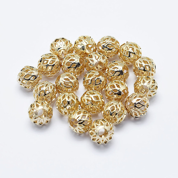 

PandaHall Brass Beads, Long-Lasting Plated, Real 18K Gold Plated, Nickel Free, Hollow, Round, 8mm, Hole: 3mm Brass Round