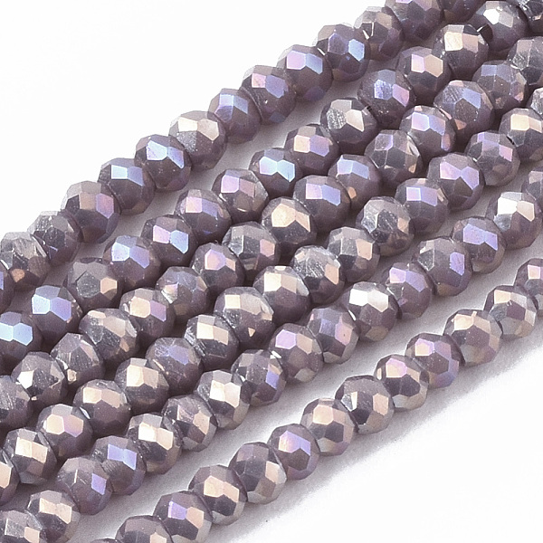 

PandaHall Electroplate Opaque Solid Color Glass Beads Strands, Faceted, Rondelle, Rosy Brown, 2.5x1.5mm, Hole: 0.8mm, about...