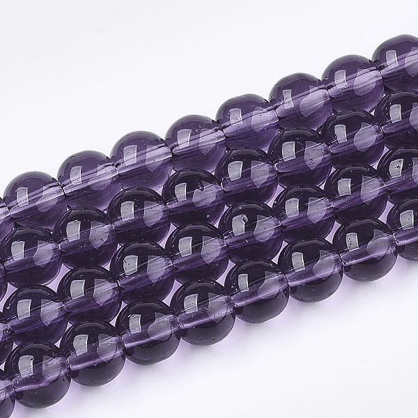 PandaHall Glass Beads Strands, Round, Purple, 6mm, Hole: 1mm, about 50pcs/strand, 13 inch Glass Round Purple