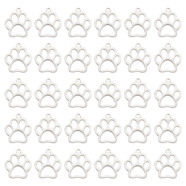 

PandaHall SUNNYCLUE 1 Box 30Pcs Paw Charms Paw Cat Charm Stainless Steel Paw Print Charms Adorable Hollow Charm Pets Animal Footprint Charm...
