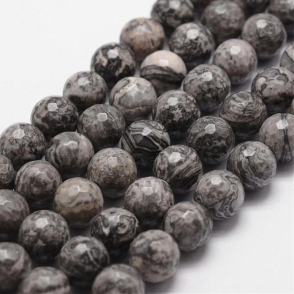 

PandaHall Natural Map Stone/Picasso Stone/Picasso Jasper Beads Strands, Faceted, Round, 8mm, Hole: 1mm, about 44pcs/strand, 14.9 inch~15.1..., Gray