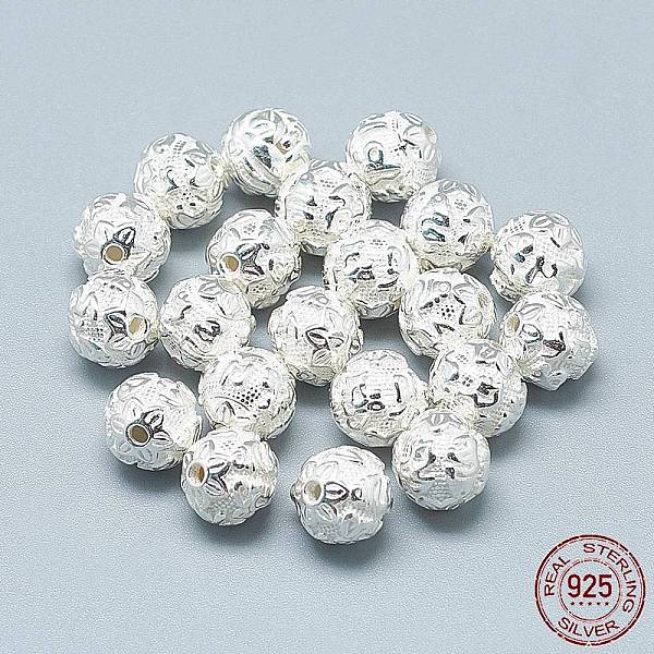 

PandaHall 925 Sterling Silver Om Beads, Round with Om Mani Padme Hum, Silver, 8mm, Hole: 1.2mm Sterling Silver Round Silver
