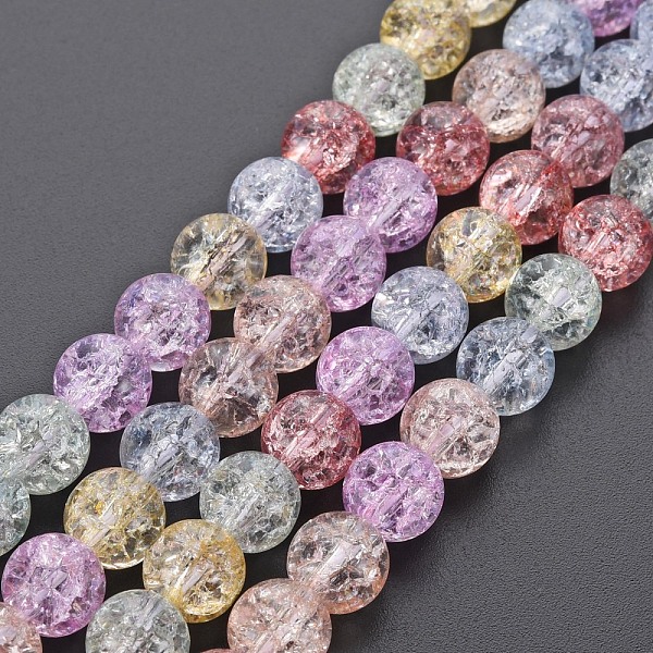 

PandaHall Crackle Glass Beads Strands, Dyed & Heated, Round, Colorful, 8mm, Hole: 1.2mm, about 50~51pcs/strand, 15.35 inch(39cm) Glass Round