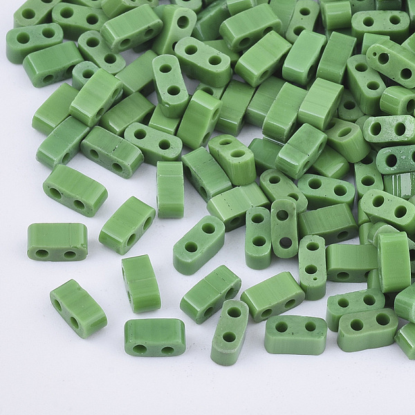 

PandaHall 2-Hole Glass Seed Beads, Opaque Colours, Rectangle, Green, 4.5~5.5x2x2~2.5mm, Hole: 0.5~0.8mm, about 250pcs/10g Glass Rectangle...