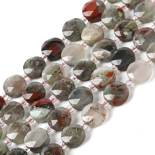 

PandaHall Natural Bloodstone Bead Strands, Faceted, Flat Round, 10~10.5x10.5~11x5.5~6mm, Hole: 1mm, about 29pcs/strand, 14.76 inch(37.5cm)...