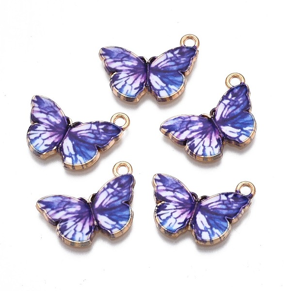 

PandaHall Printed Alloy Pendants, Cadmium Free & Nickel Free & Lead Free, Light Gold, Butterfly, Lilac, 15x20x1.5mm, Hole: 1.8mm Alloy..., Purple