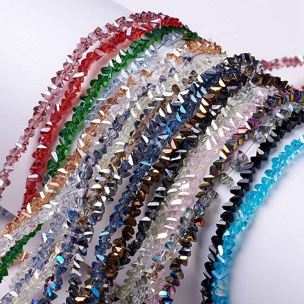 

PandaHall Transparent Glass Beads Strands, AB Color Plated, Faceted, Triangle, Mixed Color, 3.5x3.5x2.5mm, Hole: 0.9mm, about 144pcs/strand..., Multicolor