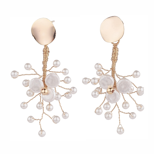 

PandaHall Brass Shell Pearl Ear Studs, Copper Wire Wrapped, Golden, 64.5~66.5mm, Pin: 0.7mm Shell Pearl Others