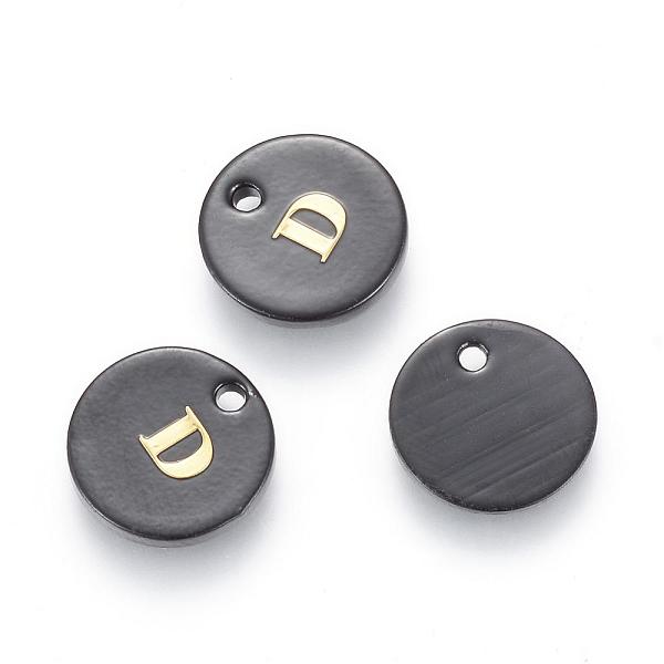 

PandaHall Freshwater Shell Charms, with Gold Blocking Letter, Dyed, Flat Round, Black, Letter.D, 11x1.5mm, Hole: 1.5mm Freshwater Shell...
