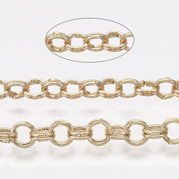 

PandaHall Iron Rolo Chains, Double Link Chains, Unwelded, with Spool, Light Gold, Link: 3.6x0.5mm, about 164.04 Feet(50m)/roll Iron