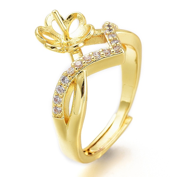 

PandaHall Adjustable Brass Finger Ring Components, with Micro Pave Cubic Zirconia, For Half Drilled Beads, Long-Lasting Plated, Flower..., Clear
