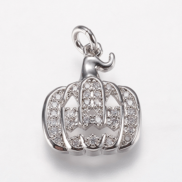 

PandaHall Brass Micro Pave Cubic Zirconia Pendants, Pumpkin, Platinum, 18x15x3.5mm, Hole: 3mm Brass+Cubic Zirconia Pumpkin Clear
