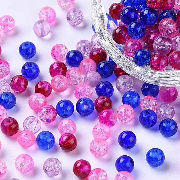 PandaHall Baking Painted Crackle Glass Beads, Valentine's Mix, Round, Mixed Color, 6~6.5x5.5~6mm, Hole: 1mm, about 200pcs/bag Glass Round...