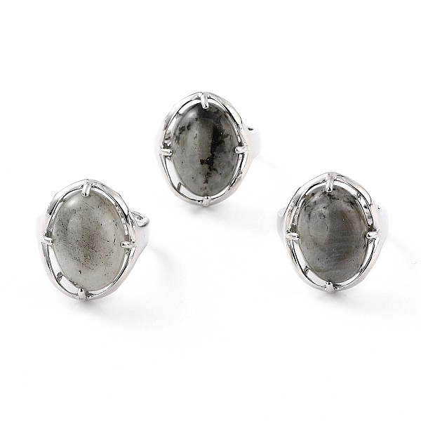 

PandaHall Oval Natural Labradorite Adjustable Finger Ring, Wide Brass Ring for Women, Cadmium Free & Lead Free, Platinum, US Size 9(18.9mm)...