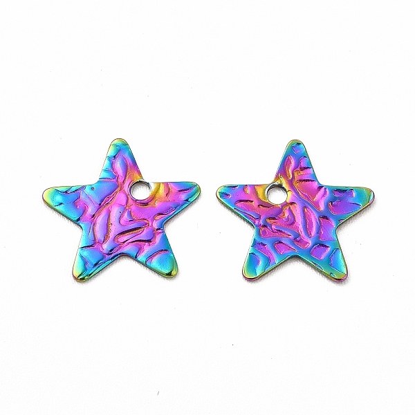 

PandaHall Ion Plating(IP) 304 Stainless Steel Charms, Textured, Star Charm, Rainbow Color, 11.5x12x0.6mm, Hole: 1.4mm 304 Stainless Steel...