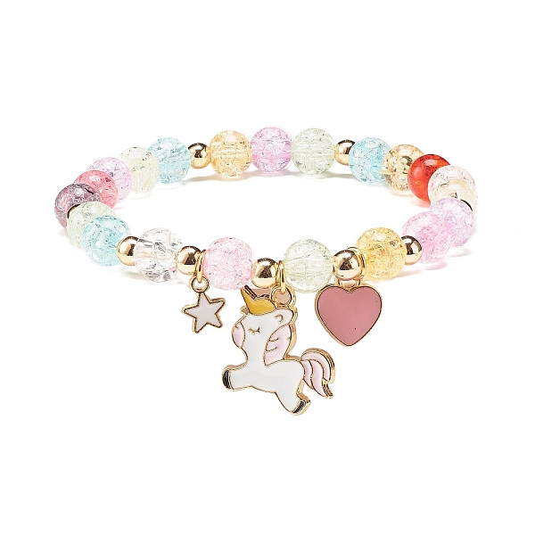 

PandaHall Candy Color Round Beaded Stretch Bracelet with Heart Unicorn Charm for Women, Colorful, Inner Diameter: 2 inch(5cm) Acrylic