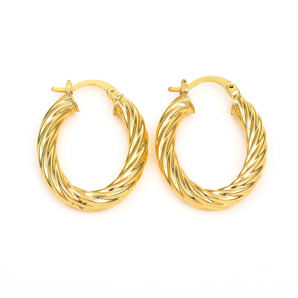 

PandaHall Brass Hoop Earrings, Long-Lasting Plated, Twisted Oval Ring Shape, Real 18K Gold Plated, 31x24x4.6mm, Pin: 0.5x1.2mm Brass Ring