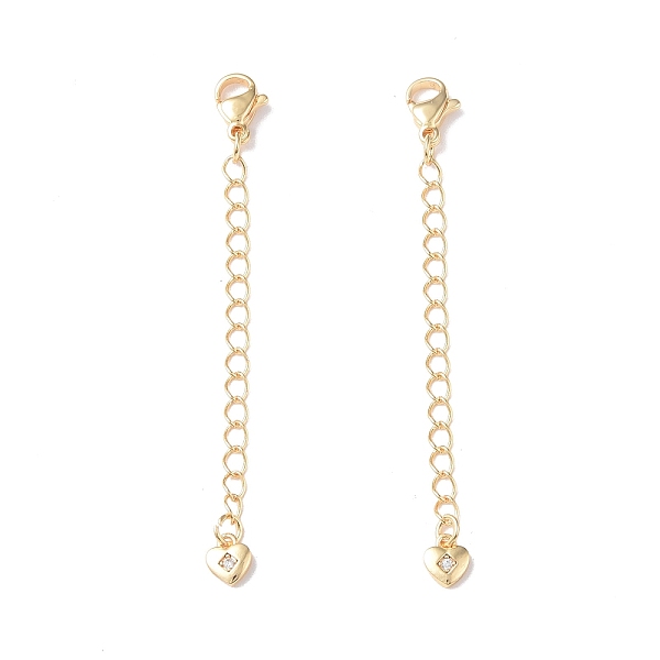 

PandaHall Brass Curb Chain Extenders with Micro Pave Cubic Zirconia Heart Charm, Lobster Claw Clasp, Real 18K Gold Plated, 67mm Brass