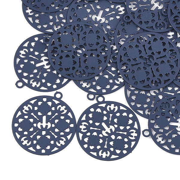 

PandaHall 430 Stainless Steel Filigree Pendants, Spray Painted, Etched Metal Embellishments, Flat Round, Marine Blue, 22x20x0.3mm, Hole...