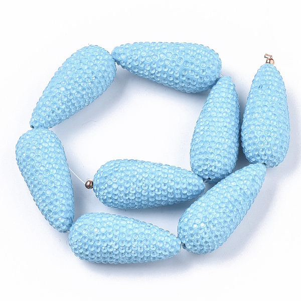 

PandaHall Polymer Clay Rhinestone Beads, teardrop, Sky Blue, 34.5~35x15~16mm, Hole: 1.4mm Polymer Clay+Glass Rhinestone Teardrop