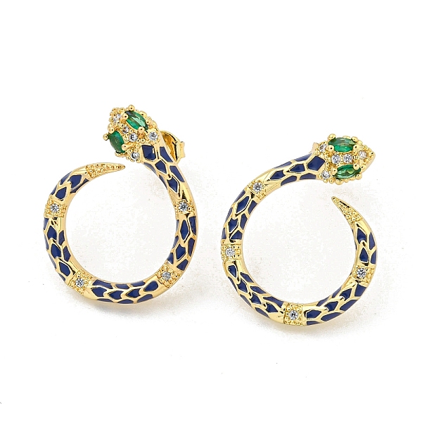 

PandaHall Snake Real 18K Gold Plated Brass Dangle Earrings, with Enamel and Cubic Zirconia, Dark Blue, 20.5x16.5mm Cubic Zirconia Snake
