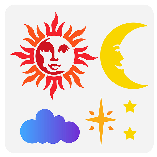 

PandaHall FINGERINSPIRE Sun Moon Stencil for Painting 11.8x11.8 inch Hollow Out Cloud Star Craft Stencil Reusable Plastic PET Moon Face...