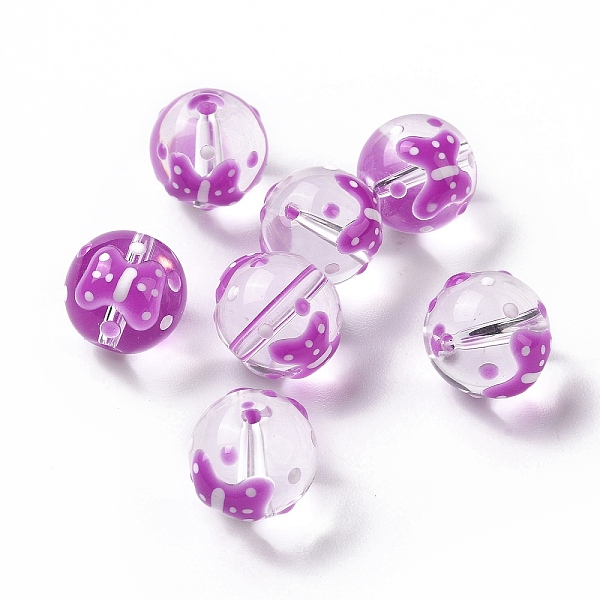 

PandaHall Transparent Glass Beads, with Enamel, Round, Orchid, Bowknot Pattern, 11.5~12x11mm, Hole: 1.5~1.6mm Glass Bowknot Purple