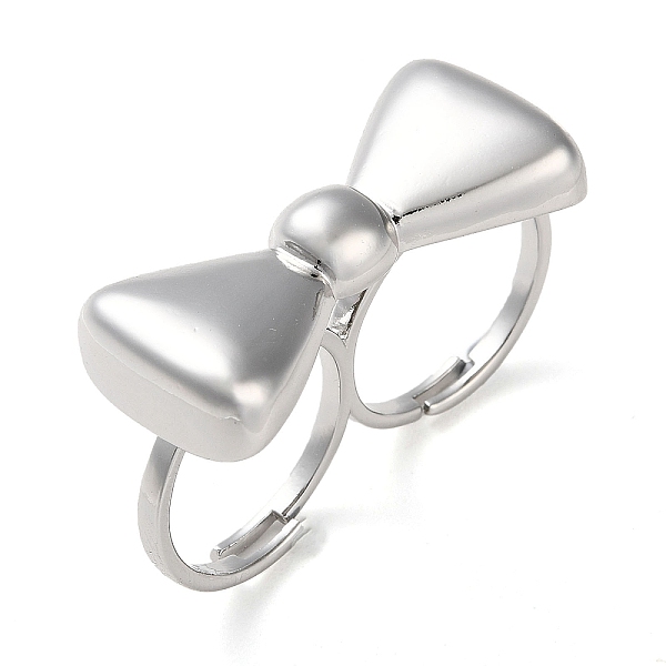 

PandaHall Brass Open Cuff Rings, Bowknot, Platinum, Adjustable Brass Bowknot
