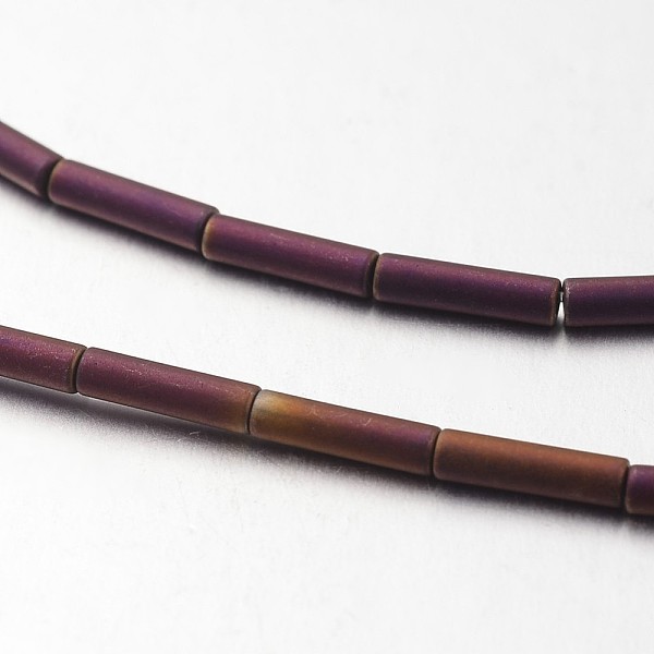 

PandaHall Electroplate Non-magnetic Synthetic Hematite Bead Strands, Frosted, Tube, Purple Plated, 8x2mm, Hole: 1mm, about 50pcs/strand...