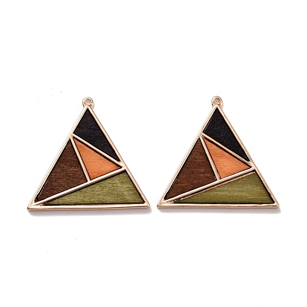 

PandaHall Dyed Wood Pendants, with Light Gold Plated Alloy Findings, Triangle with Geometric Pattern, Colorful, 38x40x3mm, Hole: 1.4mm Wood...