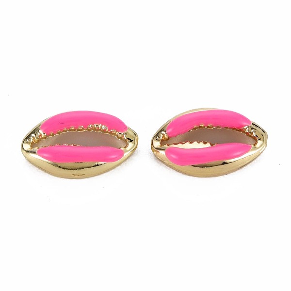 

PandaHall Alloy Enamel Beads, Cowrie Shell Shape, Light Gold, Deep Pink, 16.5x10x4.5mm, Hole: 1.2mm Alloy+Enamel Shell Shape