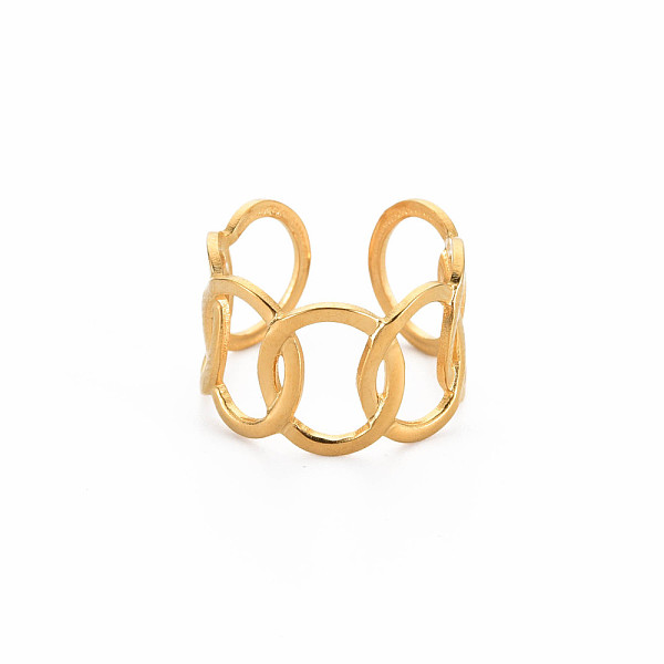 

PandaHall Ion Plating(IP) 304 Stainless Steel Interlocking Oval Open Cuff Ring, Nickel Free, Real 18K Gold Plated, US Size 8(18.1mm) 304...