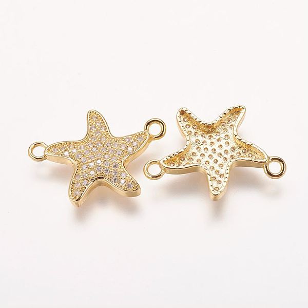 

PandaHall Brass Micro Pave Cubic Zirconia Links, Starfish/Sea Stars, Golden, 16.5x23x2.5mm, Hole: 1.5mm Brass+Cubic Zirconia Starfish