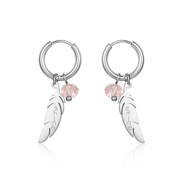 

PandaHall 304 Stainless Steel Dangle Hoop Earrings, Feather with Word, Stainless Steel Color, 34x15mm 304 Stainless Steel Feather